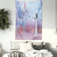 Dreamy Lady and Angel Horse Tapestry