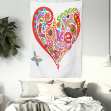 Colorful Peace Heart Tapestry