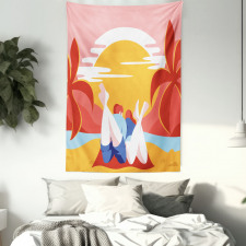 Summer Cartoon Young Couple Tapestry