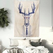 Humanized Manly Deer Art Tapestry