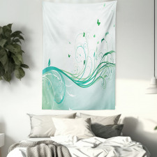 Curvy Lines Wave Flowers Tapestry