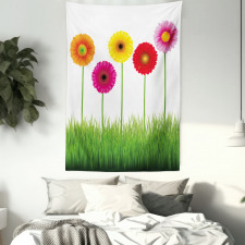 Vivid Flowers on Grass Tapestry