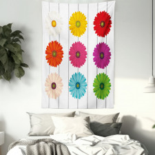 Vivid Petals on Stripe Tapestry