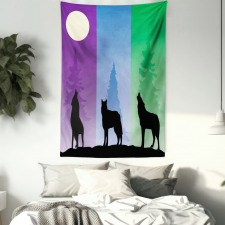 Wolf at Night Howling Tapestry