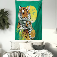 Tiger Family in Jungle Tapestry