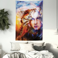Tiger and Lion Head Tapestry