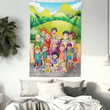 Cartoon Style Family Photo Tapestry