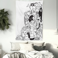 Monotone Monster Characters Tapestry