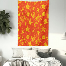 Yellow Turtles Crabs Tapestry