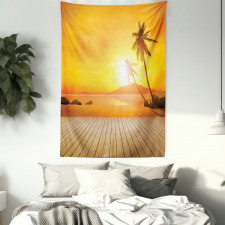 Wooden Deck Sunset Tapestry