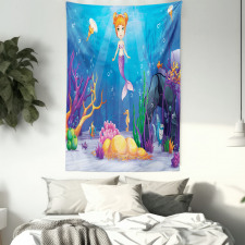 Cartoon Mermaid Fish Tapestry