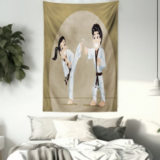 Children Karate Cartoon Art Tapestry