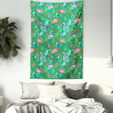 Caribbean Botany Flamingos Tapestry