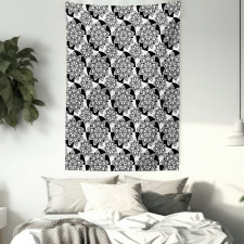 Monochrome Top View Flowers Tapestry