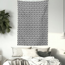 Monotone Round Leafy Items Tapestry