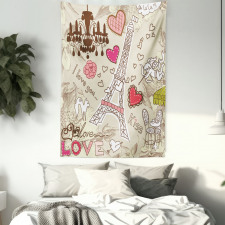 Doodle Eiffel Tower Love Tapestry