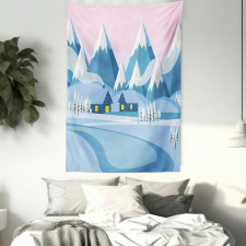 Winter Landscape Cottages Tapestry