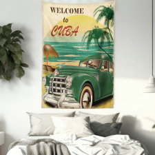 Cuba Beach Ocean Palm Tapestry