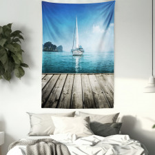 Yacht and Wooden Deck Tapestry