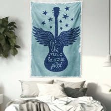 Music Guitar Wings Blue Tapestry