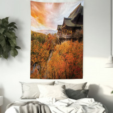 Japanese Building in Fall Tapestry