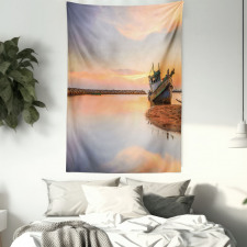 Boat on Beach Dusk Tapestry