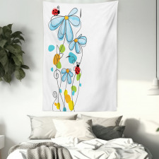 Cartoon Ladybugs Flowers Tapestry