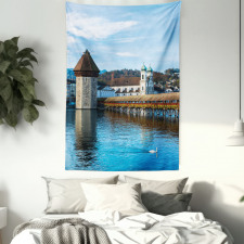 European Town Bridge Tapestry