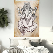 Vintage Grunge Elephant Motif Tapestry