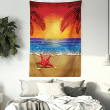 Cartoon Ocean Beach Palm Tapestry