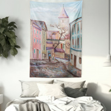 Watercolor Effect Town Tapestry