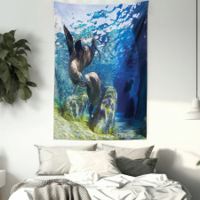 Playful Sea Lions Tapestry