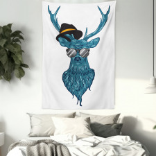 Teal Hipster Antler Print Tapestry