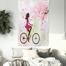 Cherry Bloom Lady Bike Tapestry