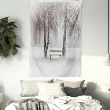 Bench Trees Snowflakes Tapestry