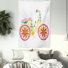 Pink Bike Floral Ornament Tapestry