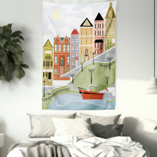 Quaint Village Street Tapestry