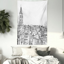 Sketch Style Cityscape Tapestry