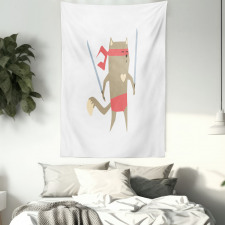 Samurai Figh Kitty Ninja Tapestry