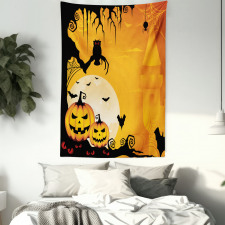 Spooky Pumkins Owl Art Tapestry