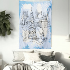 Sketchy Cold Snowy Scene Tapestry