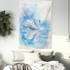 Swan in Hazy River Art Tapestry