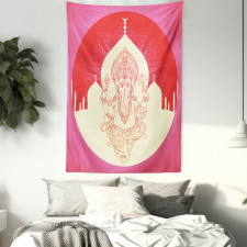 Elephant and Building Yoga Tapestry