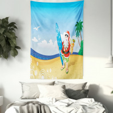 Santa on Beach Surf Tapestry