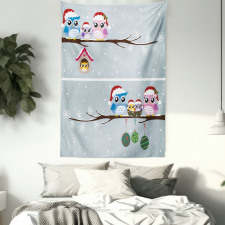Owls with Santa Hats Tapestry