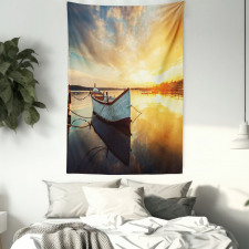 Sunset at Harbor Boat Tapestry