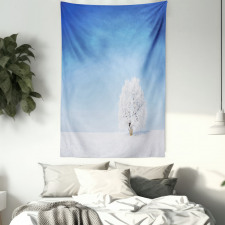 Alone Tree Snowy Field Tapestry