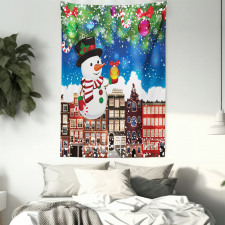 Snowy City Street Tapestry