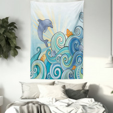 Cartoon Dolphin Ocean Tapestry