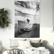 Wooden Boat on Beach Dusk Tapestry